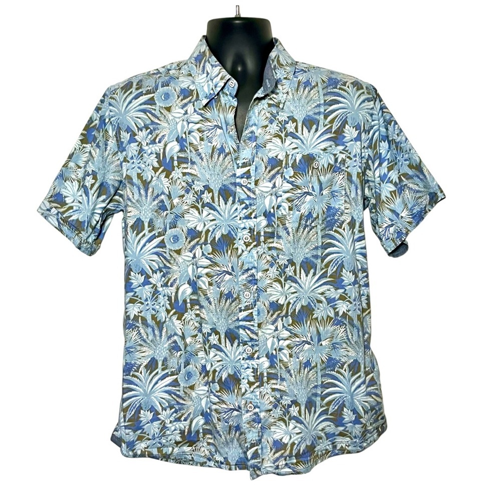 Weatherproof Vintage Hawaiin Print Button Down Shirt Size Medium Blue